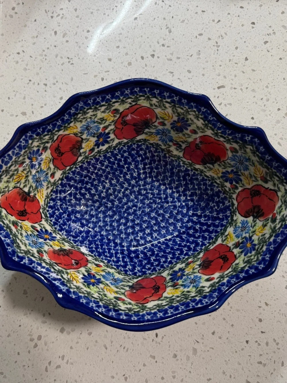 Polish Pottery Red Poppies Swirl Bowl